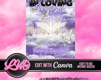 Glam Purple Heavens Gate In Loving Memory Forever In Our Hearts Angel PNG add words photo rest in peace template for funeral RIP Memorial