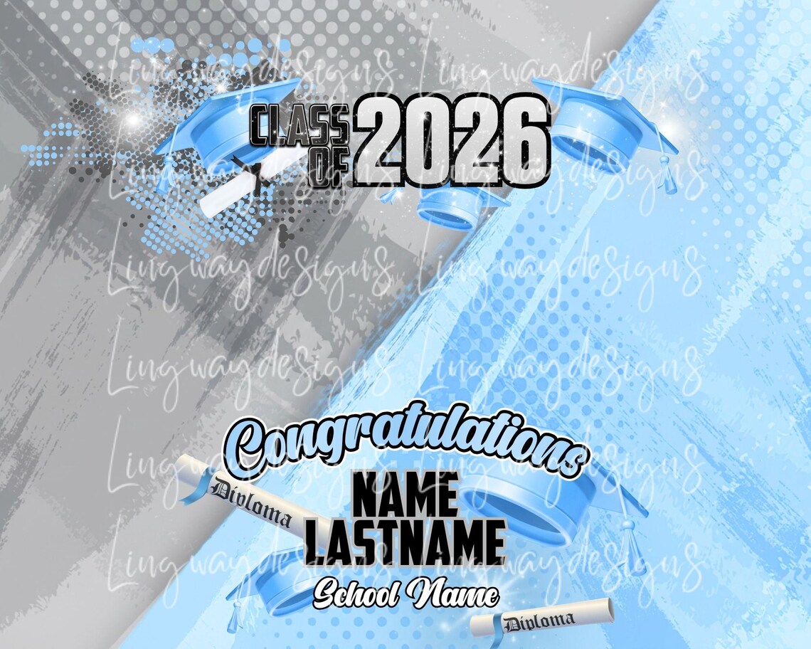Light Blue Grey Congratulations Class of 2026 Graduation All Over 3D ...