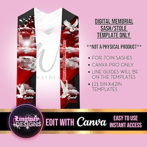 Red Black Long Live Forever In Our Hearts Heaven Memorial Sash Stole Template Keepsake Funeral Favors RIP Add Photo