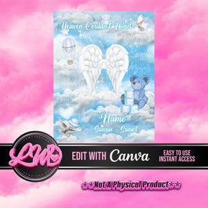 Baby Blue Heaven Couldnt Wait Angel Wings PNG add words photo rest in peace template for funeral RIP Memorial