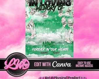 Green Money Heavens Gate In Loving Forever In Our Hearts Angel Wings PNG add photo rest in peace template funeral RIP memorial Instant Link