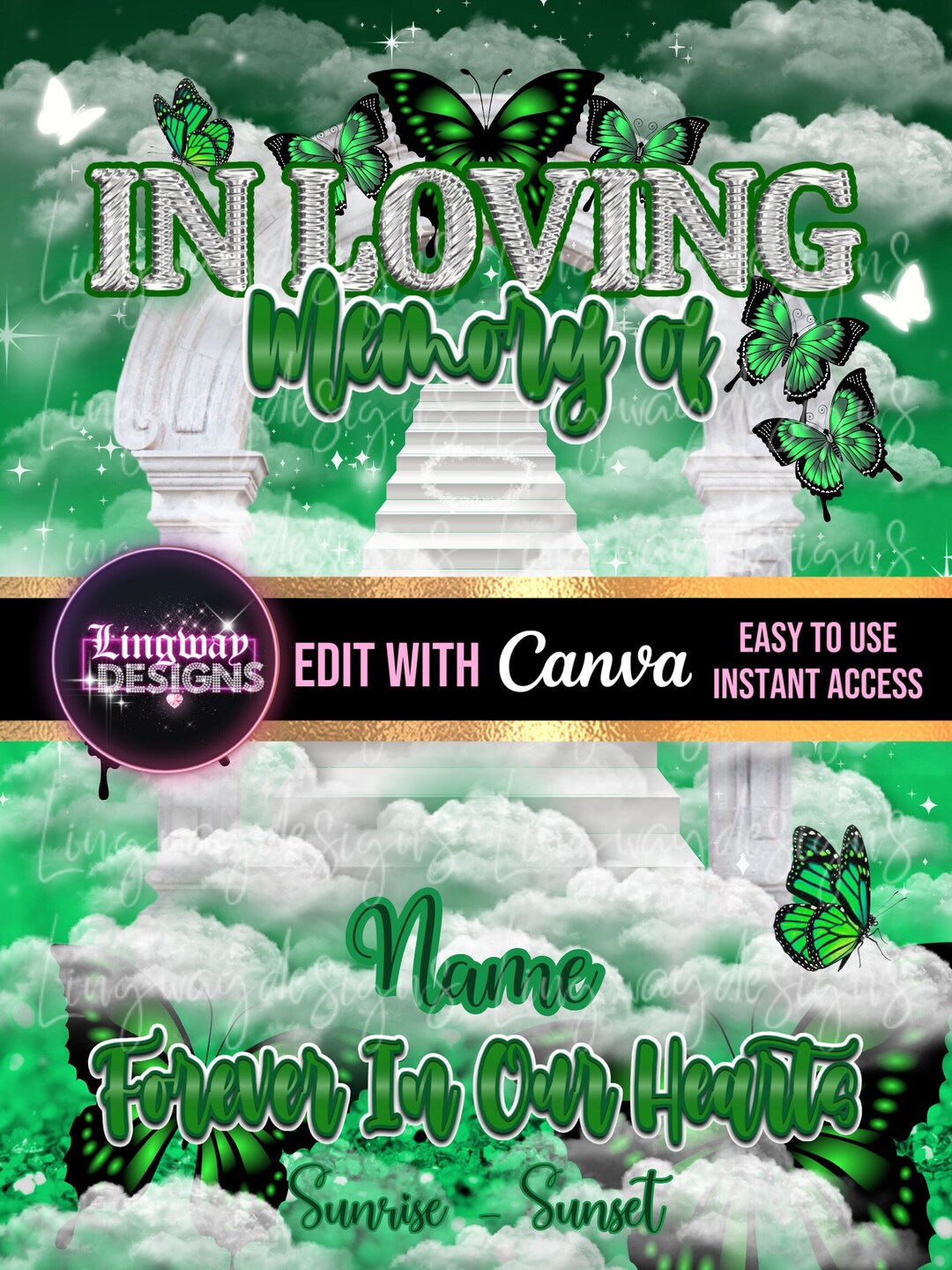 Memory Rip Word Disign Green Butterflies in Loving Memory Forever in Our Hearts Angel PNG Add ...