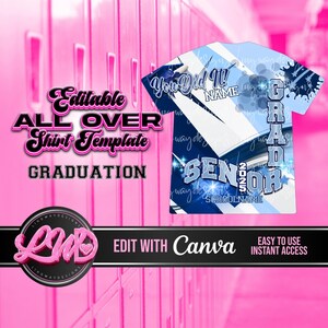 Navy Blue Carolina Blue Senior Class of 2025 Graduation All Over 3D Editable Template ADD Name Photos Mascot Grad T-shirt
