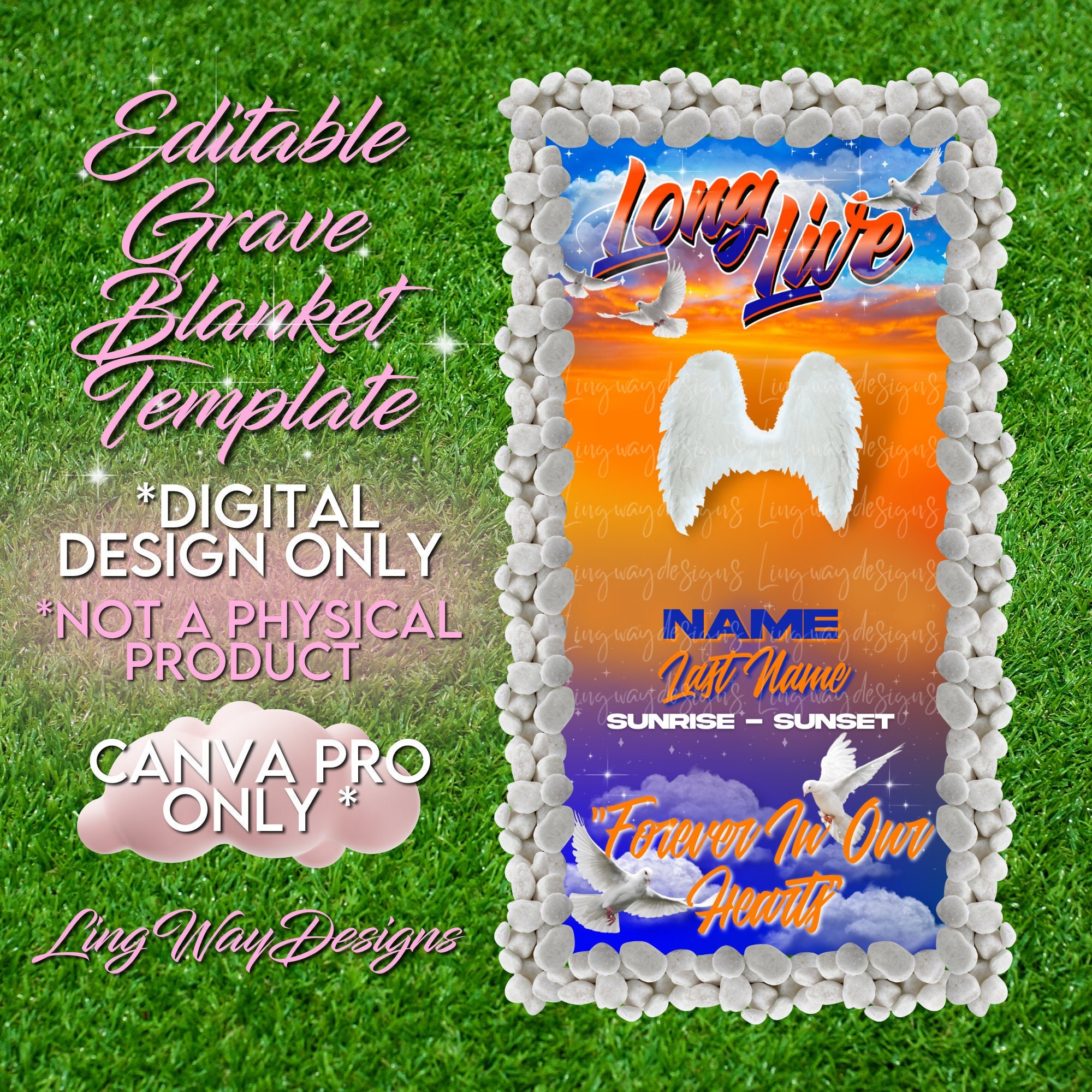 Buy Blue Orange Long Live Grave Blanket Angel Wings Forever in Our Hearts  Editable Template Add Photo PNG Rest in Peace RIP Cemetery Memorial Online  in India - Etsy