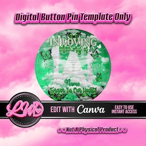 緑の蝶々、天国の階段、愛の記憶のテンプレート、メモリアルボタン、ピンの背景、葬儀ボタン、葬儀の記念品、RIP PNG、写真を追加