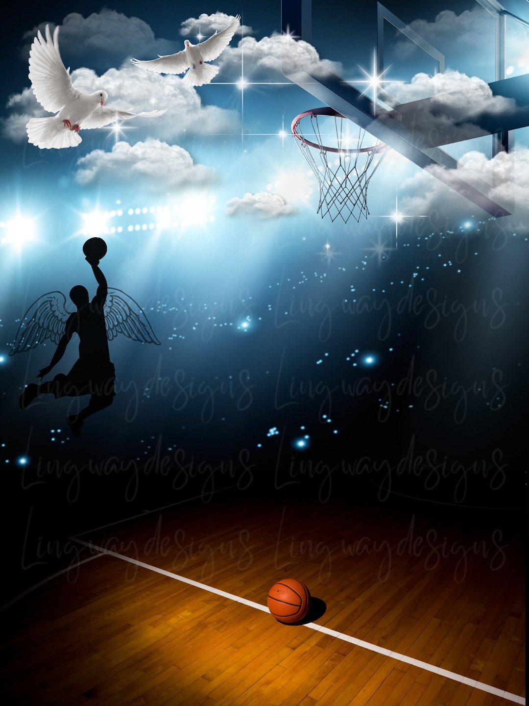 Basketball Heaven in Loving Memory Forever in Our Hearts Angel Memorial PNG  Add Words Photo Rest in Peace Template for Funeral RIP Memorial - Etsy, image size:1080x1440