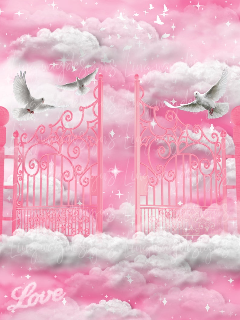 Pink Heaven Pink Gate Doves Memorial Background PNG Add Photo - Etsy