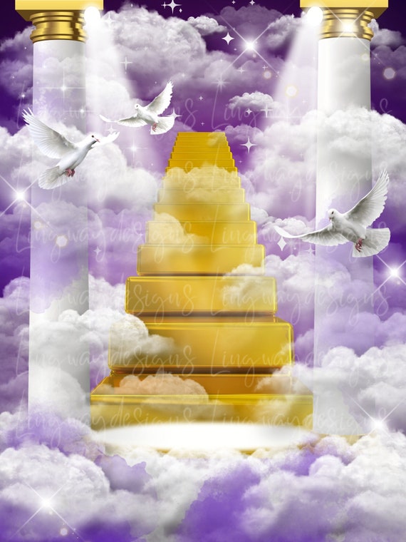 Purple Sky Clouds Heavens Stairway Memorial Background PNG Add Photo Rest  in Peace Template for Funeral RIP Memorial 