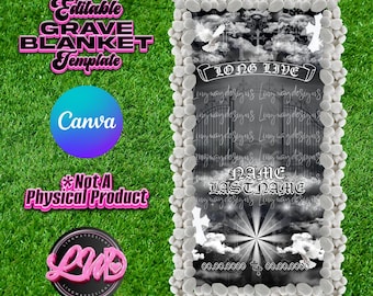 Black Grey Long Live Grave Blanket Forever In Our Hearts Editable Template add photo PNG Rest In Peace RIP Cemetery Memorial