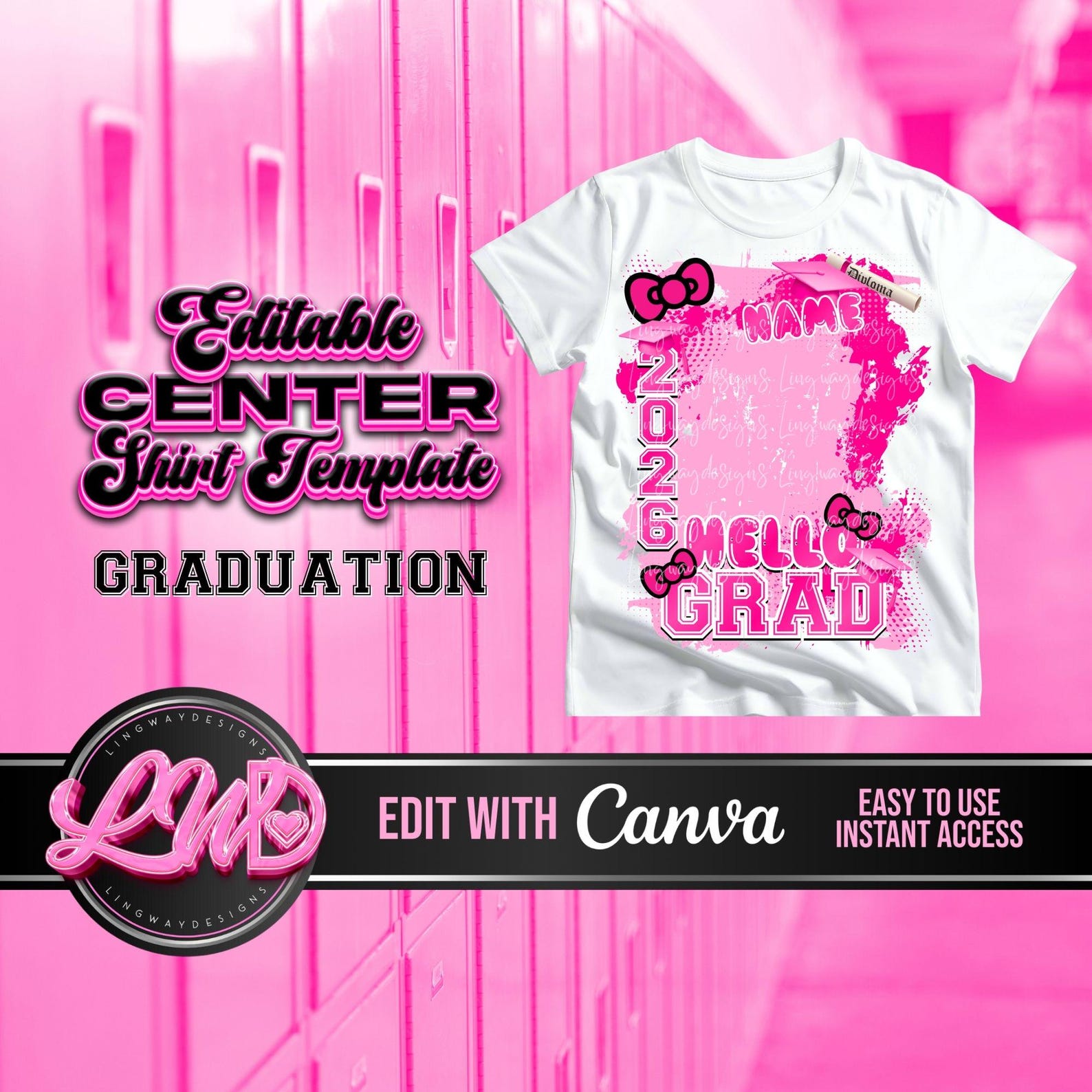 Pink Class of 2026 Hello Grad Graduation Transparent Editable Template ...
