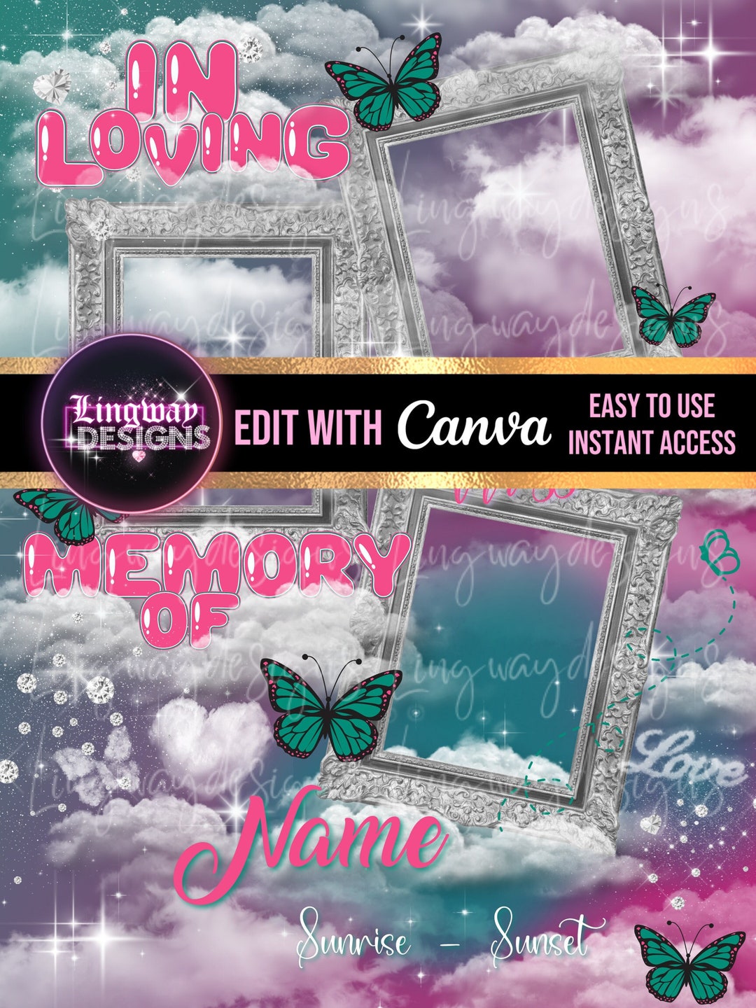 Teal Memory Pink Teal Sky Silver Frames in Loving Memory Butterflies Missing You ...