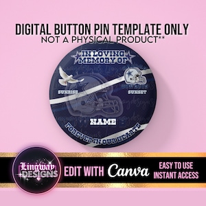 Navy Gray Sports In Loving Memory Template Memorial Button Pin Background Funeral Button Funeral Favors RIP PNG Add Photo