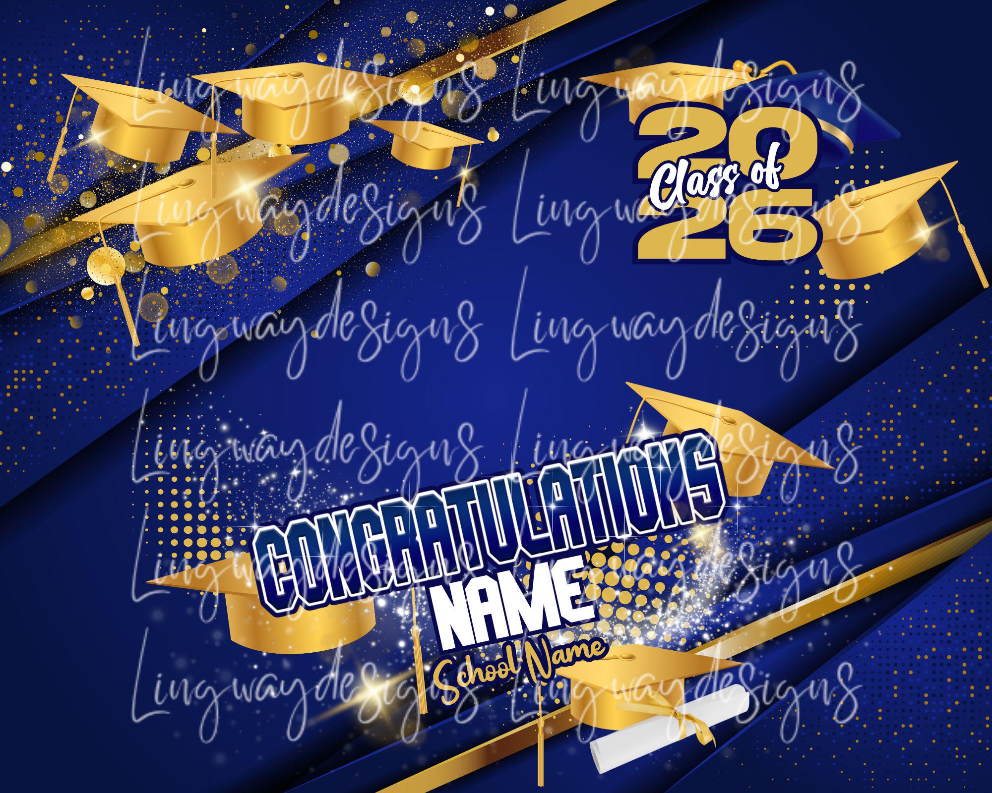 Navy Blue Gold Class of 2026 Graduation All Over 3D Editable Template ...