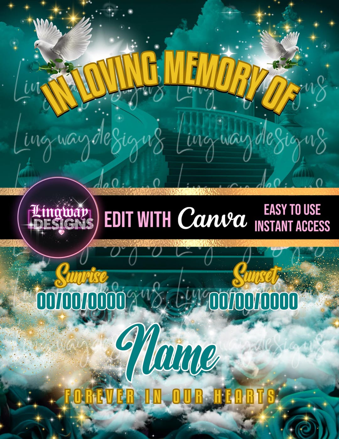 Teal Memory Teal Gold in Loving Memory Heaven Roses PNG Add Photo Rest in Peace ...
