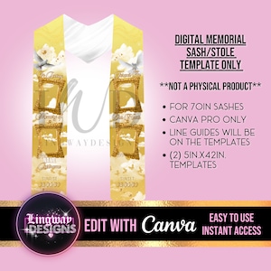 Gold Sky In Loving Memory Butterflies Frames Memorial Sash Stole Template Keepsake Funeral Favors RIP Add Photo