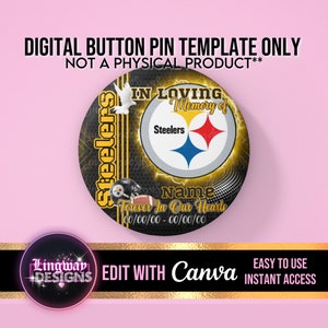 Black Yellow Gold In Loving Memory Template Memorial Button Pin Background Funeral Button Funeral Favors RIP PNG Add Photo