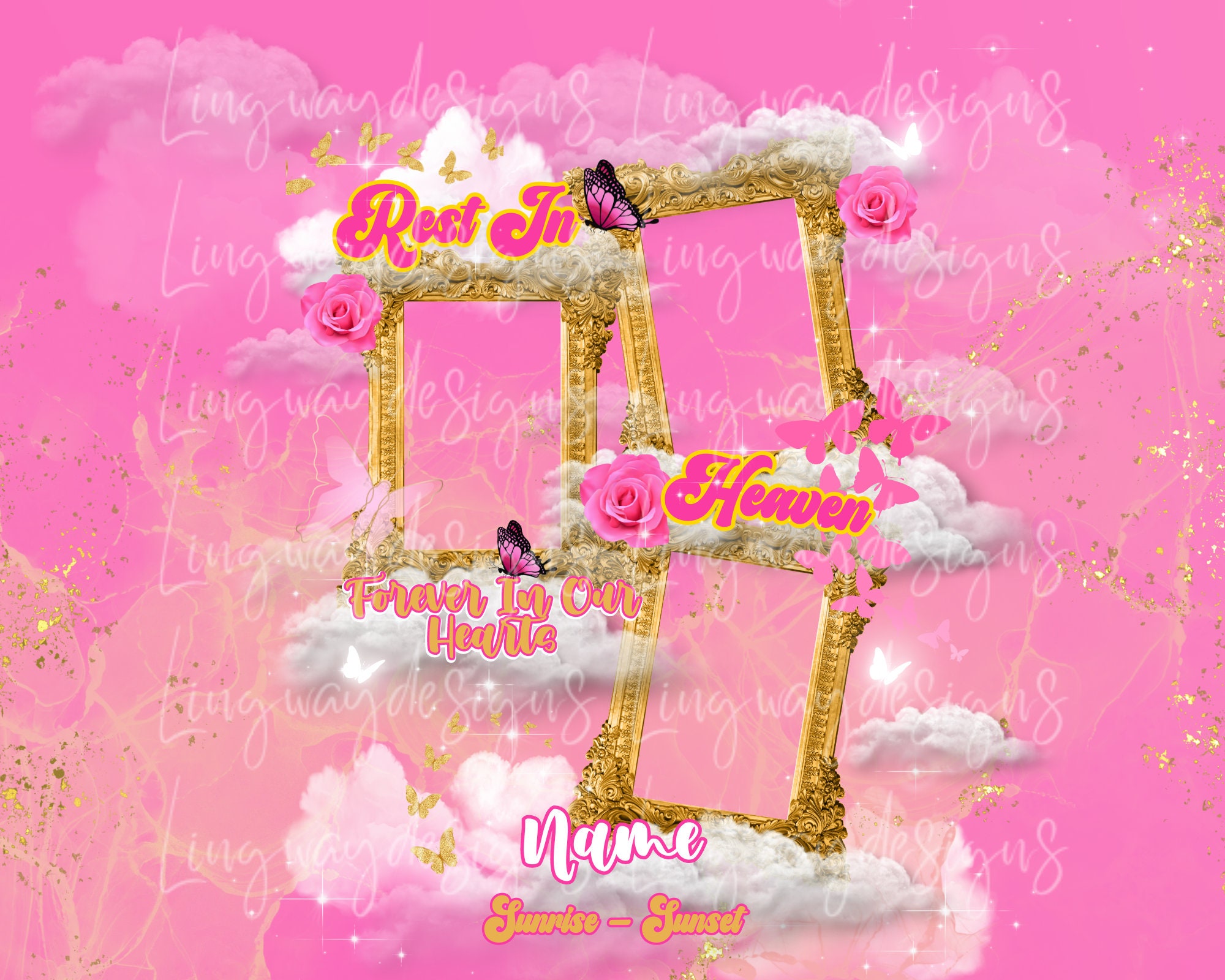 Pink Gold Frames Rest in Heaven Butterflies All Over 3D Add Photo Rest ...