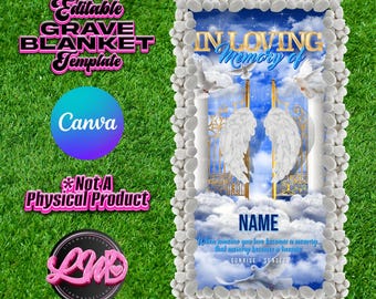 Blue Gold Heaven Gates In Loving Memory Grave Blanket Editable Template add photo PNG Rest In Peace RIP Cemetery Memorial