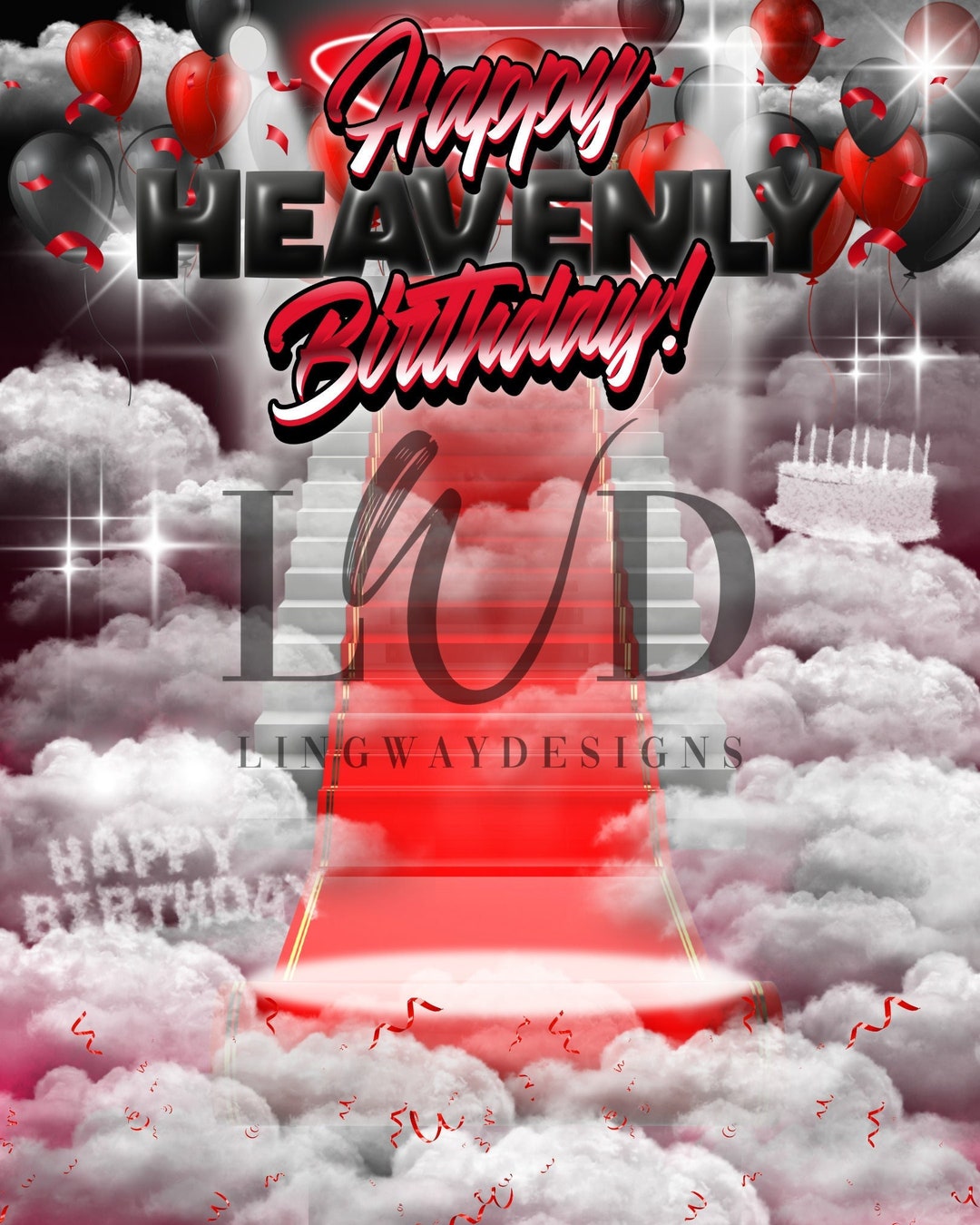 Red Black Heavens Stairway Happy Heavenly Birthday Memorial 