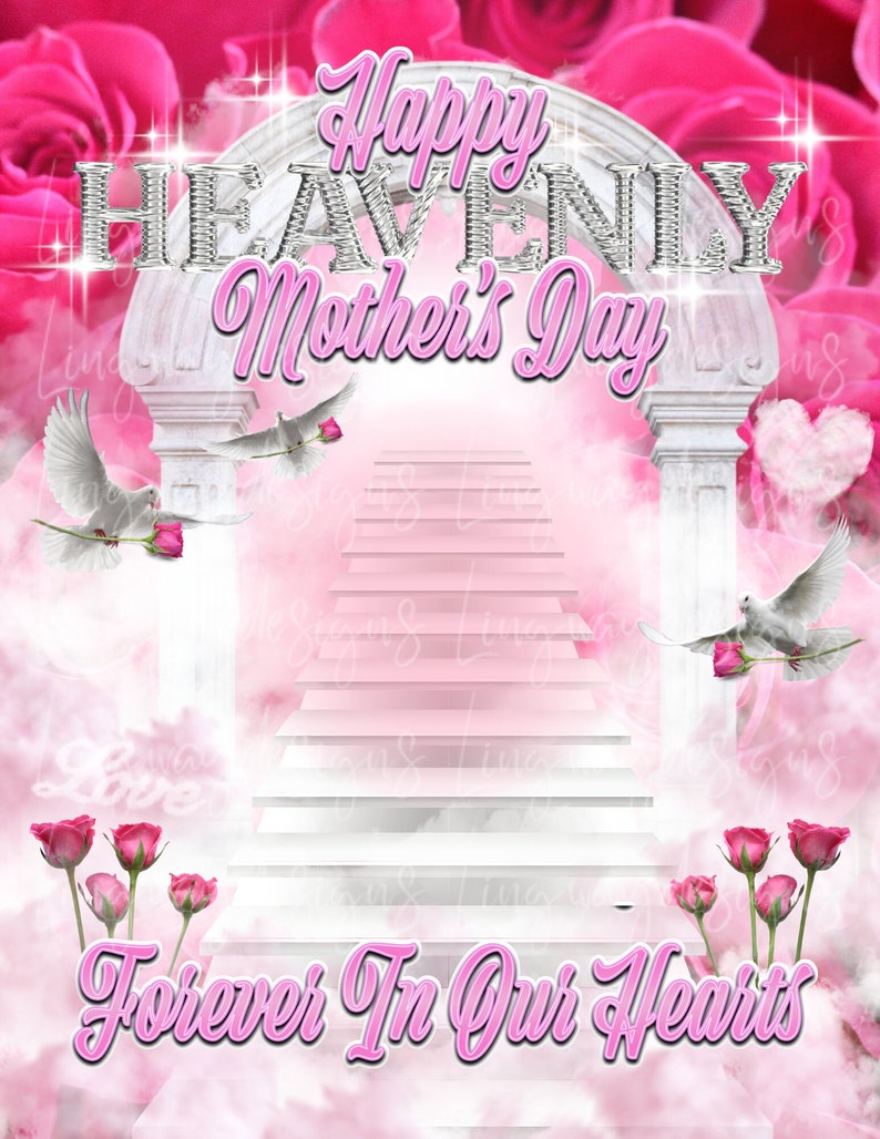 Pink Sky Silver Heavenly Mothers Day Heavens Stairway Memorial Background PNG add photo rest in peace template for funeral RIP Memorial image 1