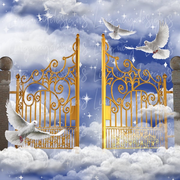 Blue Sky Heavens Golden Gate Background Instant Download Forever In Our Hearts PNG add words photo rest in peace for funeral RIP Memorial