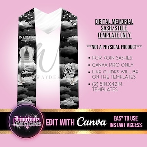 Black In Loving Memory Heaven Memorial Sash Stole Template Keepsake Funeral Favors RIP Add Photo