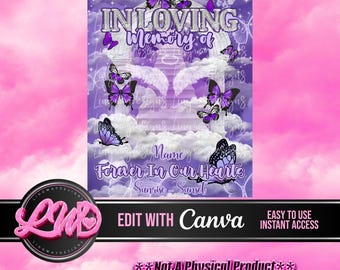 Purple In Loving Memory Butterflies Forever In Our Hearts Heaven Memorial PNG add photo rest in peace template for funeral RIP memorial
