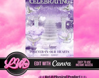 Purple Silver Celebrating The Life Of Stairs Missing You Angel Memorial PNG add photo rest in peace template for funeral RIP memorial