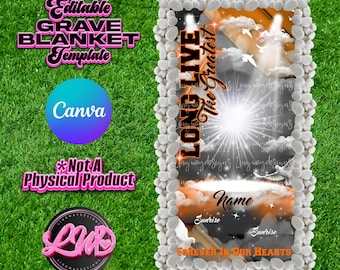 Orange Grey Black Heaven Long Live Grave Blanket Editable Template add photo PNG Rest In Peace RIP Cemetery Memorial