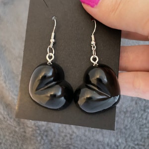 Heart Handmade Epoxy Resin Dangle Earrings, Chunky, Black