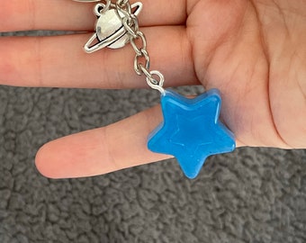 Star Resin Keyring, Small, Blue Shimmer