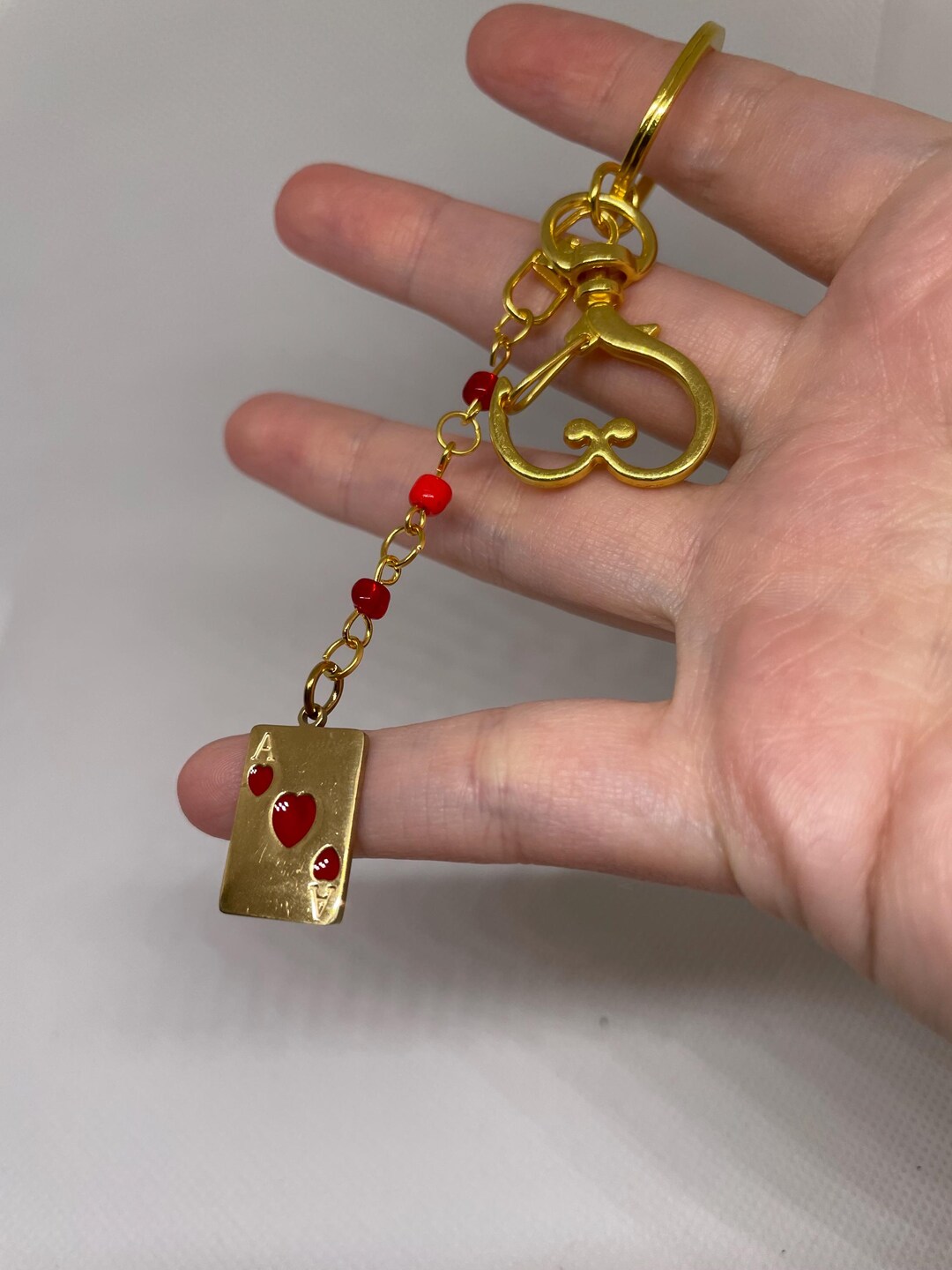 Solid Red Key Card Gold and Red Handmade Playing Card Keyring - Etsy