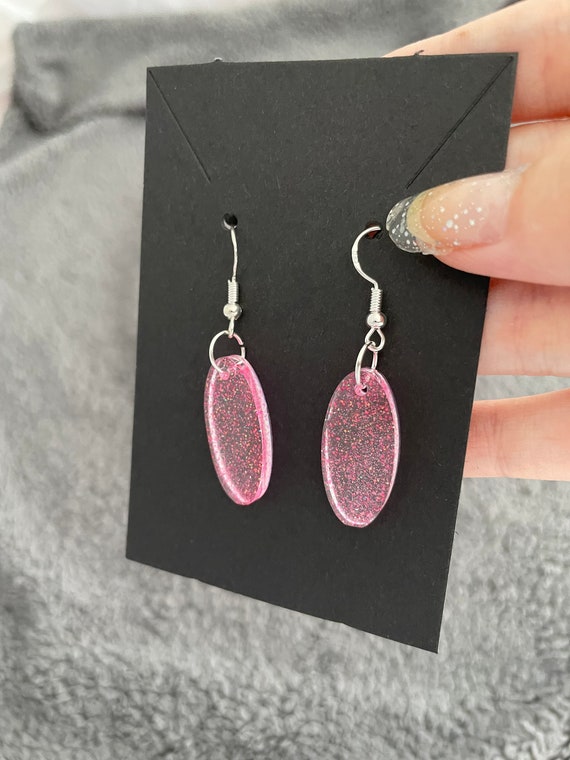 Pink Glitter Oval Earrings Pink Glitter Oval Earrings