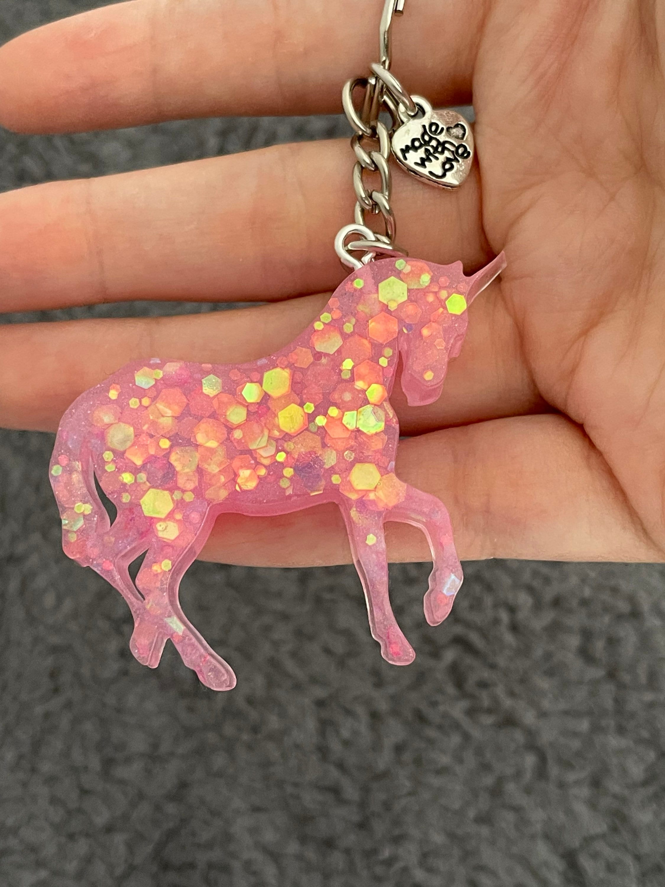 Unicorn Handmade Epoxy Resin Keyring, Medium, Light Pink Chunky
