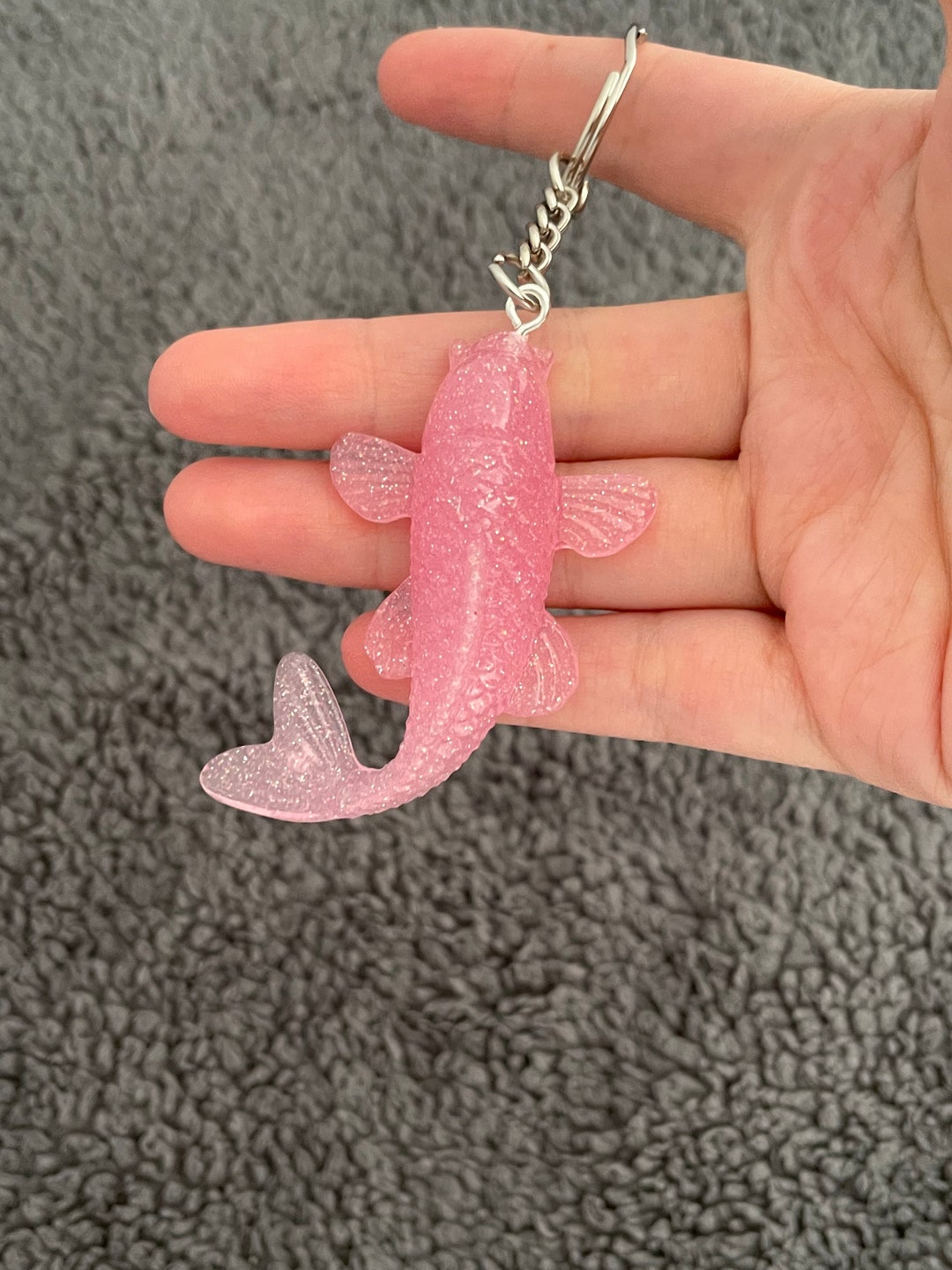 Koi Fish Handmade Epoxy Resin Keyring, Large, Light Pink Fine Glitter ...
