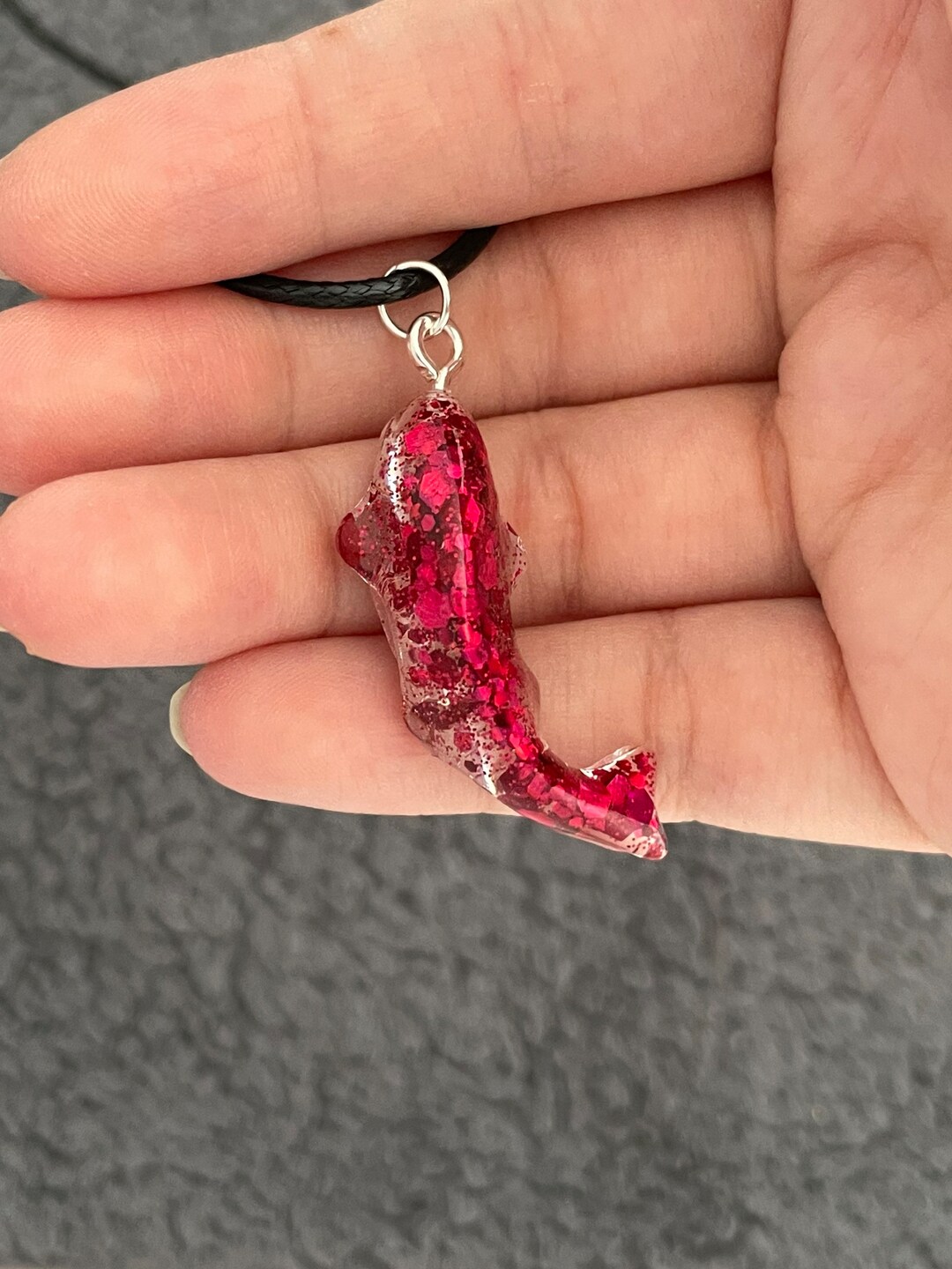 Koi Fish Handmade Epoxy Resin Necklace, Bright Pink Chunky Glitter - Etsy