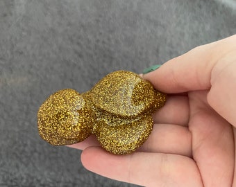 Turtle Resin Ornament, Gold Glitter