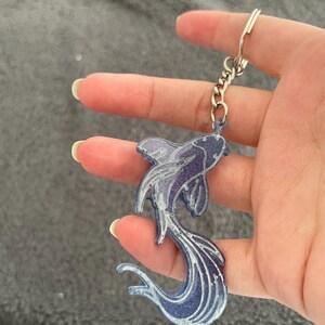 Koi Fish Handmade Epoxy Resin Keyring, Detailed, IMPERFECT, Blue Purple ...