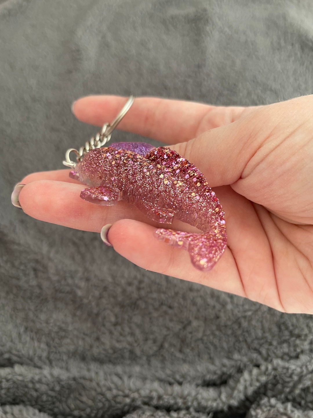 Koi Fish Handmade Epoxy Resin Keyring, Large, Pink Chunky Glitter - Etsy