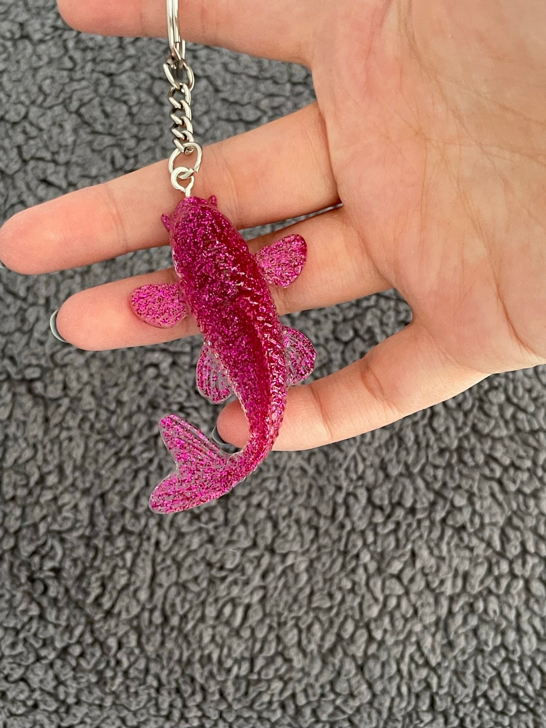 Koi Fish Handmade Epoxy Resin Keyring, Large, Dark Pink Fine Glitter - Etsy