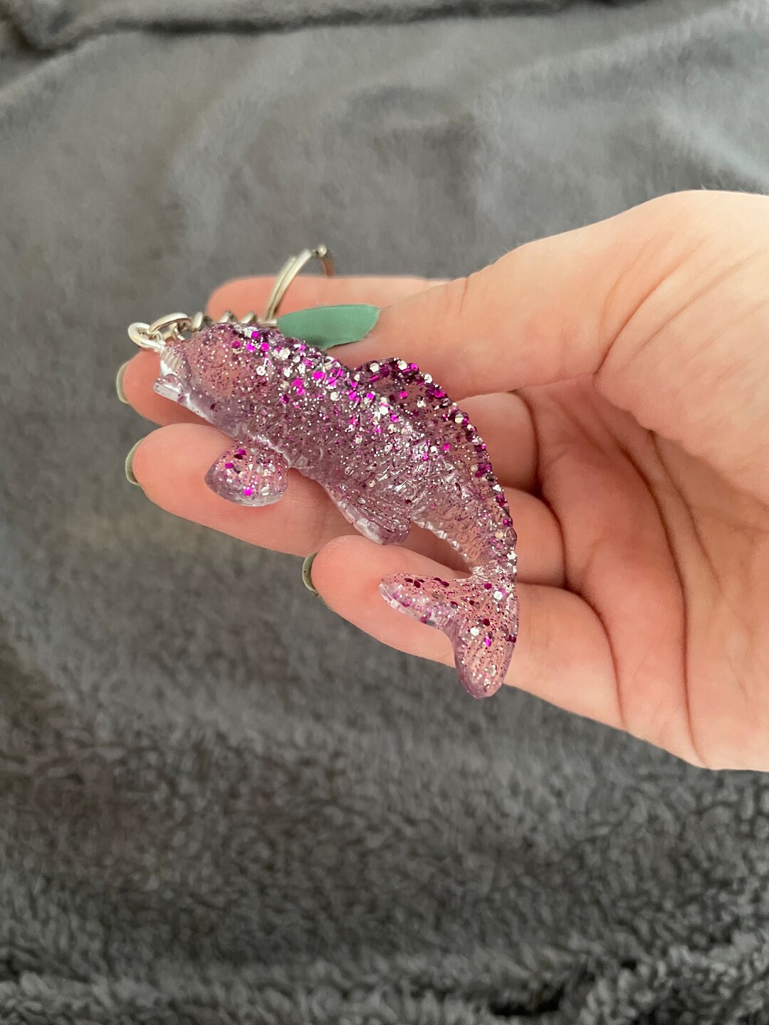 Koi Fish Handmade Epoxy Resin Keyring, Large, Purple and Silver Chunky ...