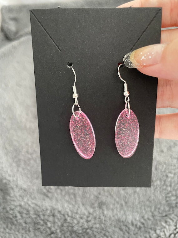 Pink Glitter Oval Earrings Pink Glitter Oval Earrings