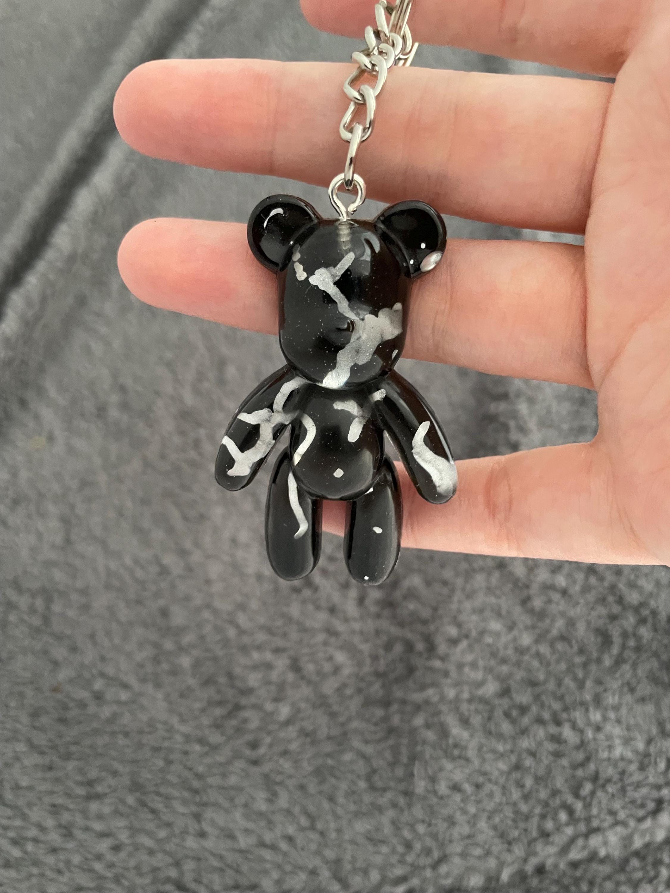 Teddy Bear Handmade Epoxy Resin Keyring, Black and Silver - Etsy