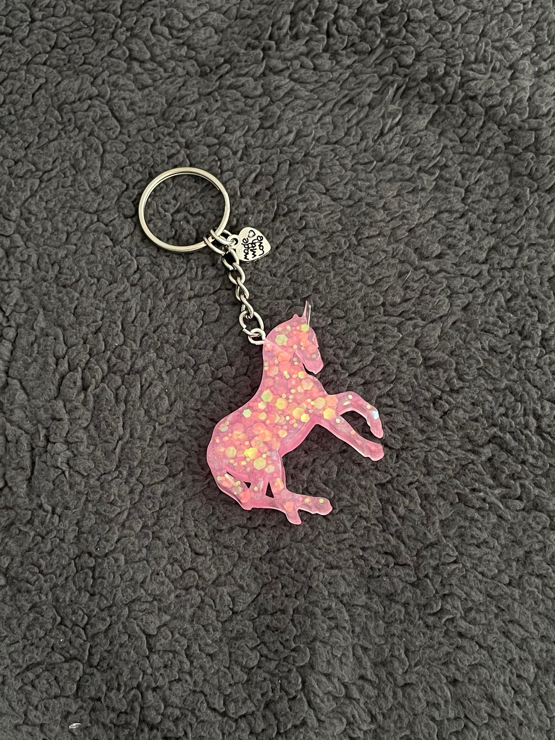 Unicorn Handmade Epoxy Resin Keyring, Medium, Light Pink Chunky
