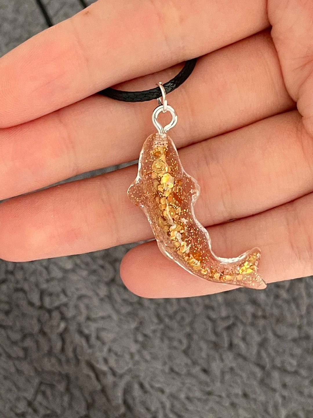 Koi Fish Handmade Epoxy Resin Necklace, Gold Chunky Glitter - Etsy