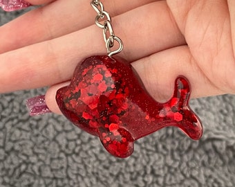 Whale Resin Keyring, 3D, Red Glitter