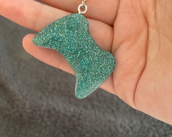 Gaming Controller Handmade Epoxy Resin Keyring, Chunky, Aqua Fine Glitter
