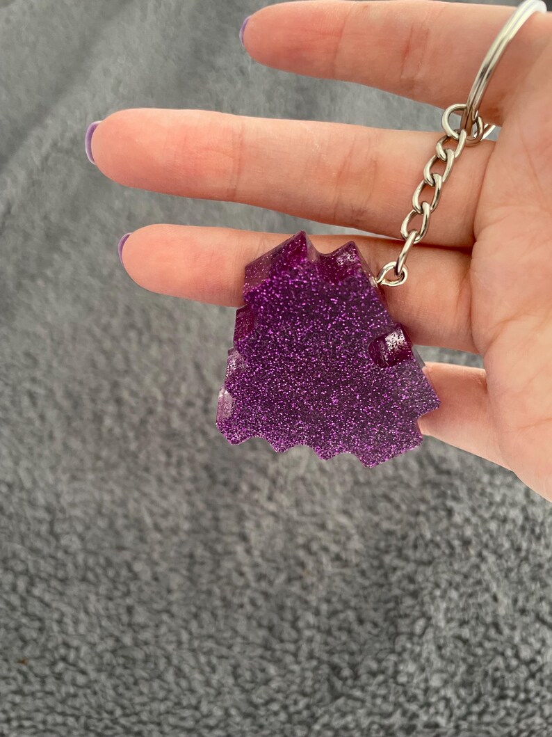 Heart Handmade Epoxy Resin Keyring, Geometric, Dark Purple Fine Glitter ...