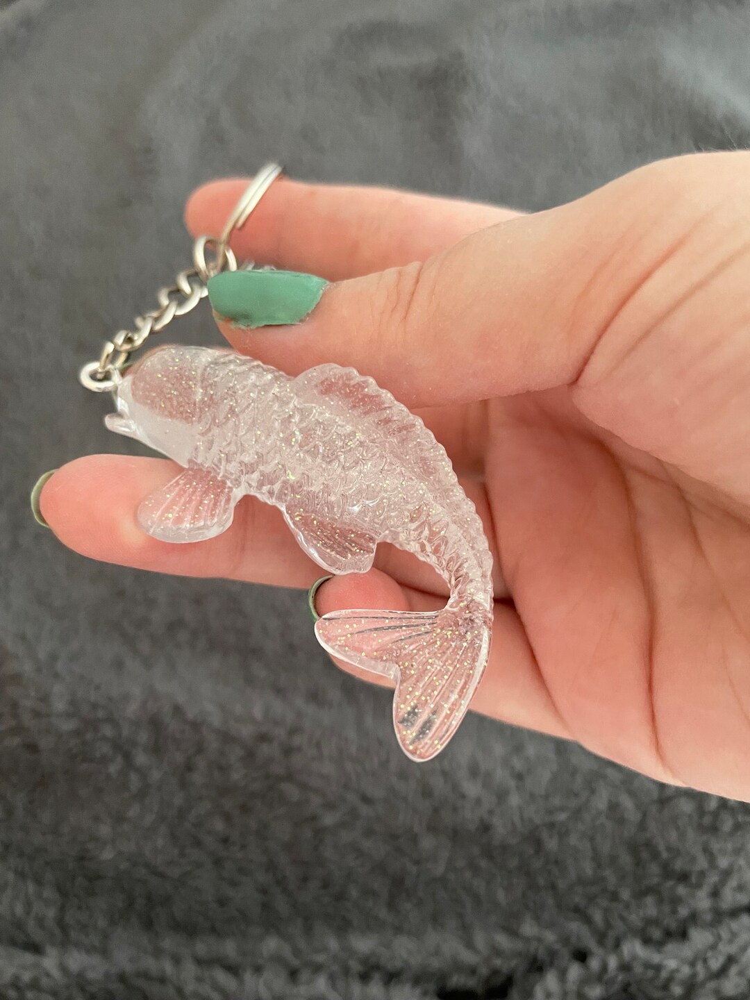 Koi Fish Handmade Epoxy Resin Keyring, Large, White Fine Glitter - Etsy
