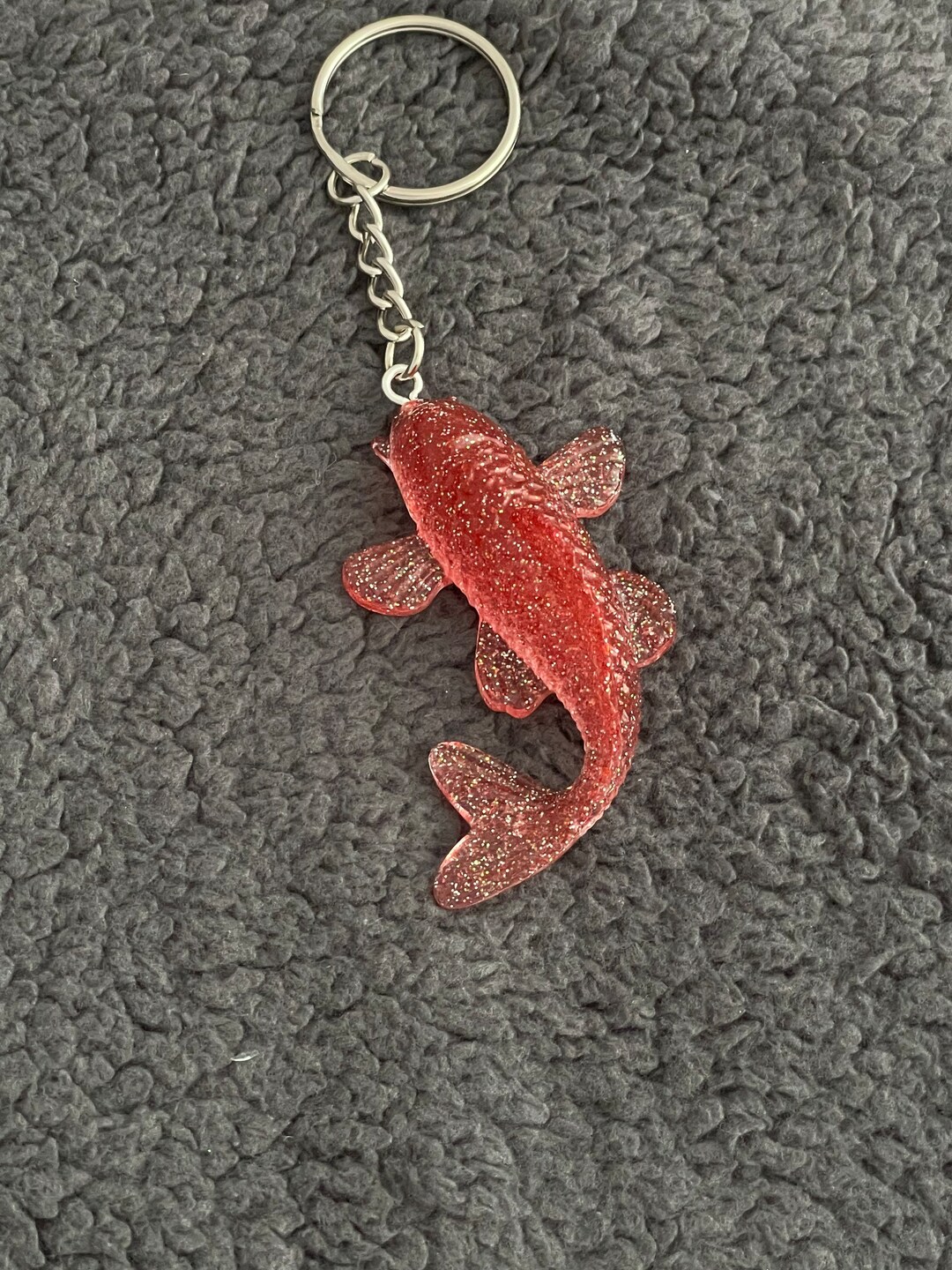 Koi Fish Handmade Epoxy Resin Keyring, Large, Red and Silver Fine ...